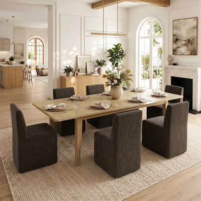 Ensemble de salle à manger extensible 7 pièces avec 6 chaises roulantes en chenille