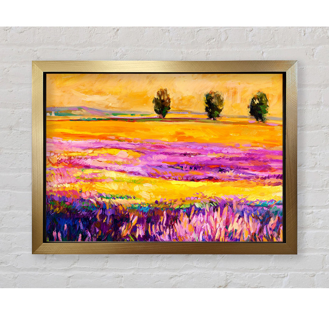 Pinks In A Field Of Gold Landscape - Einzelne Bilderrahmen Kunstdrucke