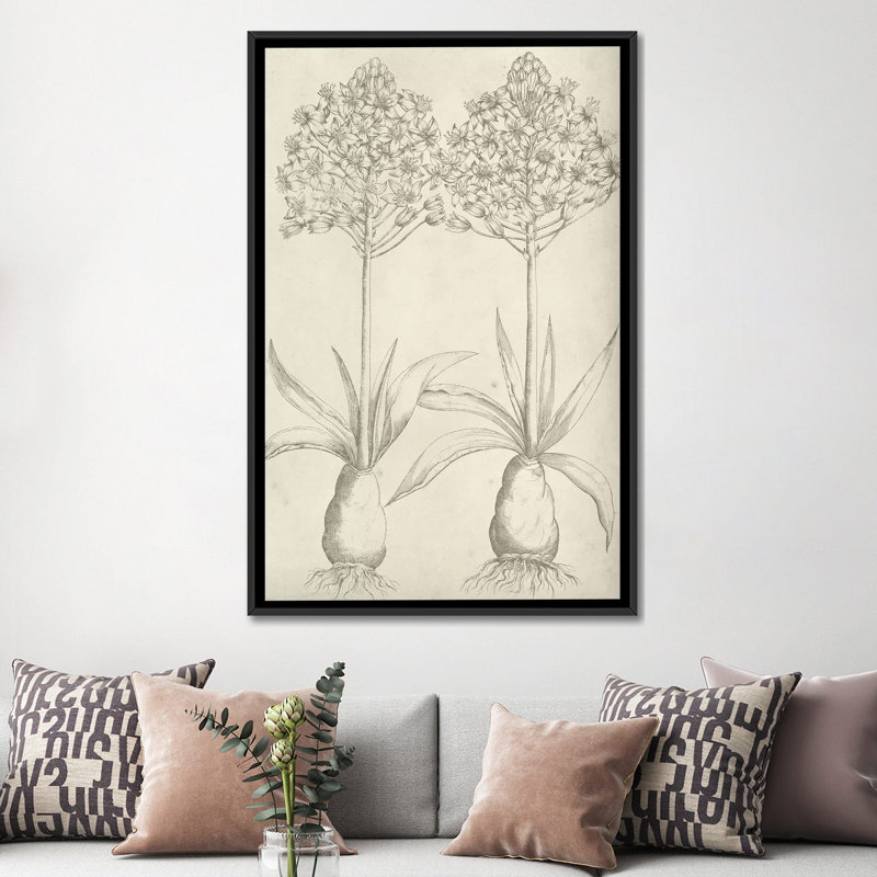 « fresco floral i », impression sur toile, H 60 po x l 40po x P 1,5 po, Toile avec cadre noir, Blanc
