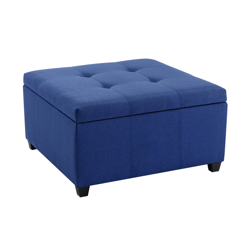 Jamil Upholstered Ottoman, Blue Polyester Blend