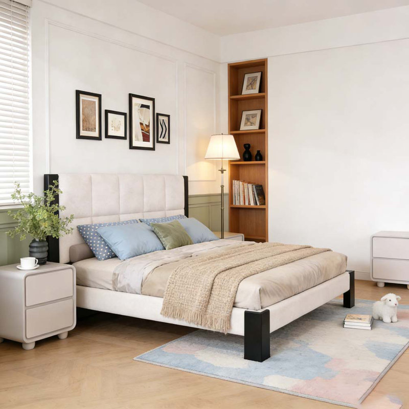 Structure de lit Boucle Cal avec tête de lit cubique, Très grand lit