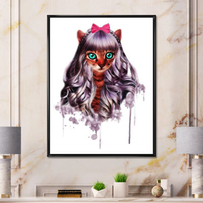 Dessin de chat dans une perruque - reproduction d'art sur toile pour enfants
