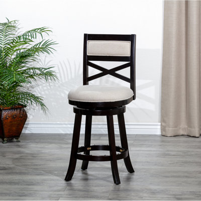 24" Counter Height Swivel Stool In & Beige Fabric - Stable And Elegant With Back