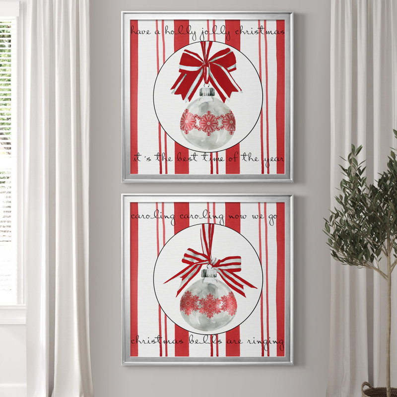 «Candy Cane Christmas I», ensemble de 2 reproductions d'art, H 26,5 po x l 53 po x P 1,5 po, Toile avec cadre argenté
