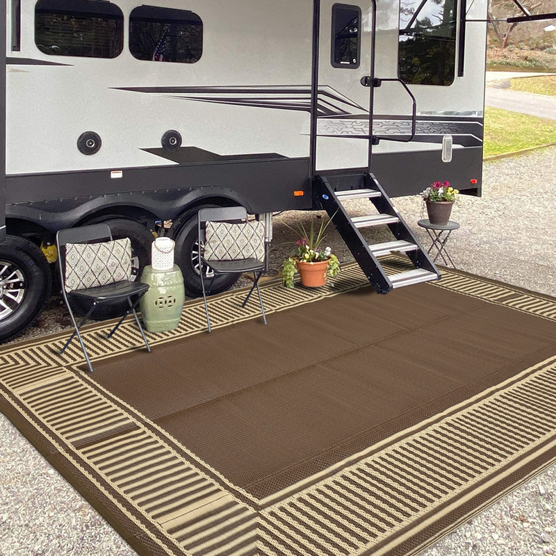 Waterproof Outdoor Area Rug Reversible Plastic Carpet Simple Geometric Design UV & Mark Mark Resistant Easy Clean Ideal for Patio Garden Picnic Deck Balcony