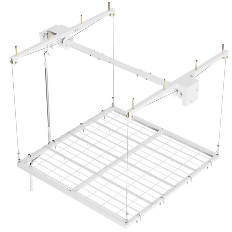 Support de rangement pour garage suspendu 4 x 4 pi avec support à manivelle et capacité de 350 lb, Blanc