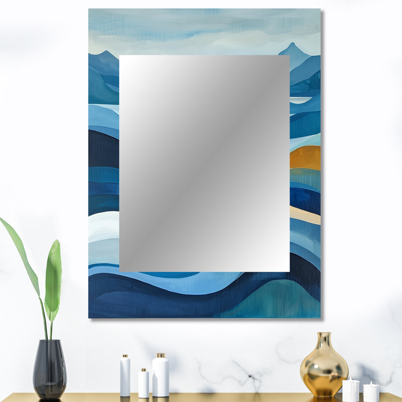 «Blue Ethereal Coastal Horizon I» - miroir de paysages, miroir mural décoratif moderne, impression d'art en métal
