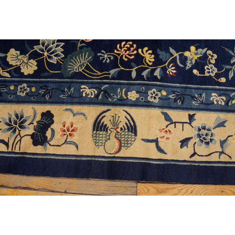 Antique Chinese Allover Floral Blue 1920s Rug