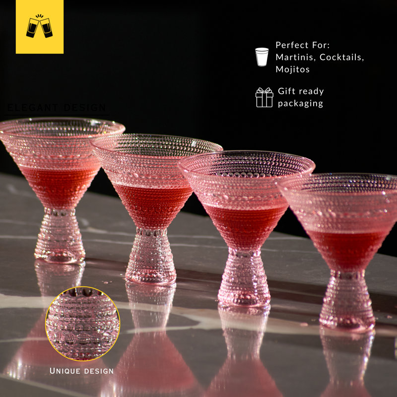 Pink Hobnail Martini Glasses - Embossed Martini Glasses 9oz
