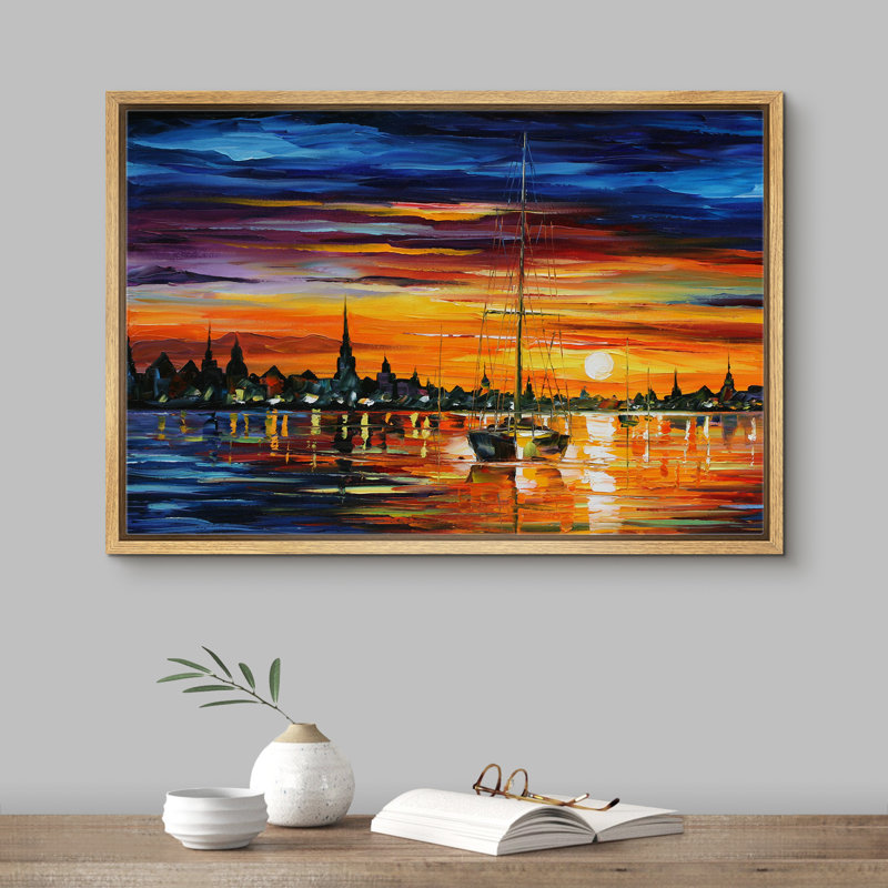 Océan côtier au coucher du soleil, impressions sur toile pour décor de chambre à coucher de salon M18, Cadre naturel flottant