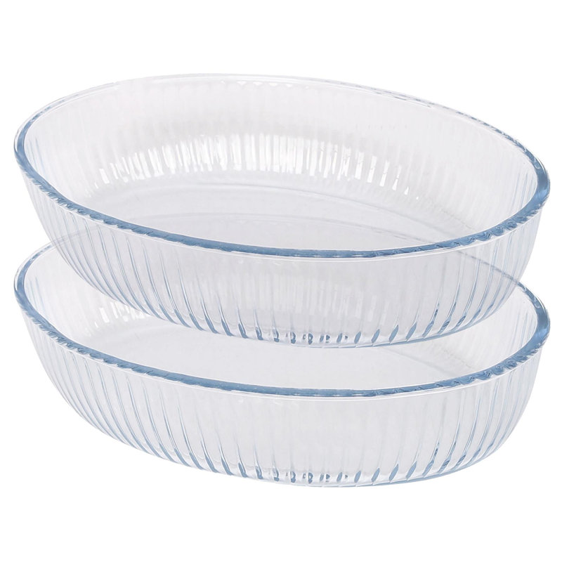 Argon Tableware - Optical Oval Glass Oven Baking Dishes - Set of 2, 24cm x 35cm
