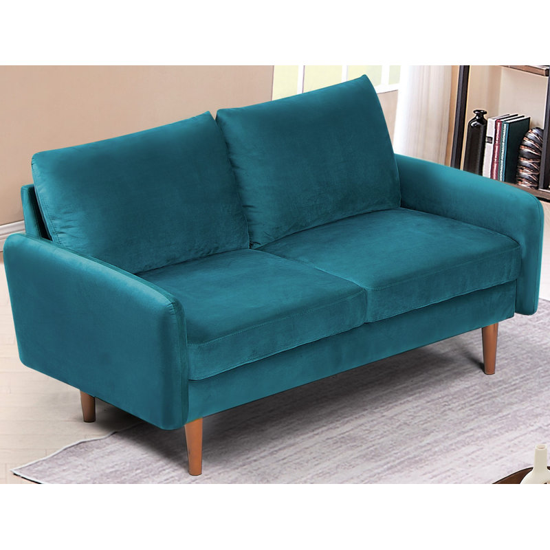 Caillier 58.32'' Velvet Loveseat, Greenish Blue Velvet