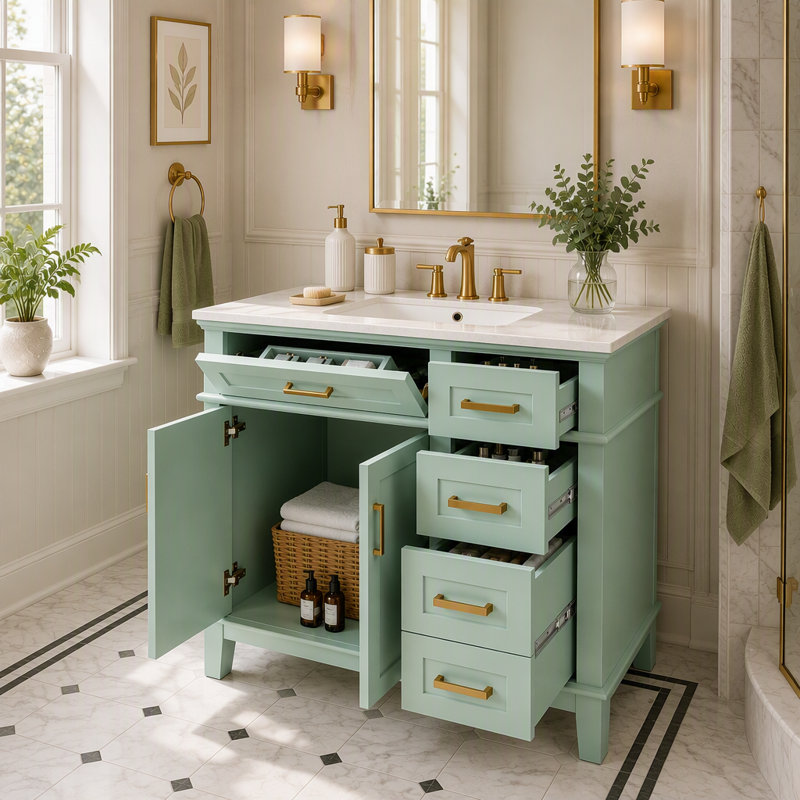 Meuble-lavabo de salle de bain de 91 cm (36 po) avec lavabo, armoire de rangement autoportante avec portes et tiroirs