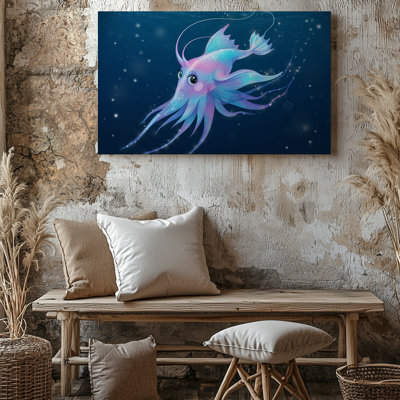 Canvas A Whimsical Ethereal Creature Resembling A Blend Of A Fish Wall Art And A Mythical Being Floating Gracefully In A Dark Canvas Wall Art