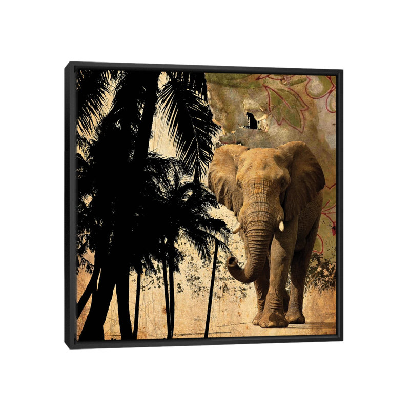 " Mighty Elephant II " by GraphINC, 18" H x 18" W x 1.5" D, Black Framed Canvas