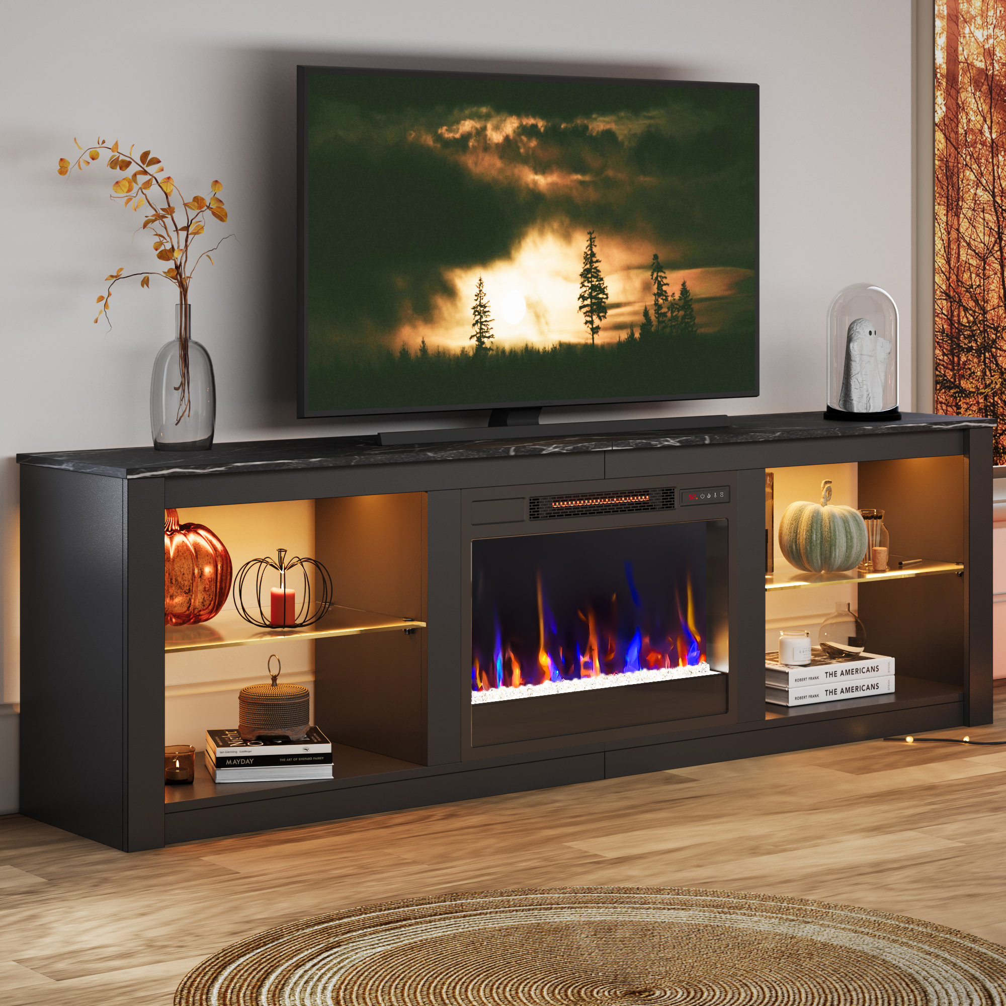 Ebern Designs Mitchellville TV Stand for TVs up to 60 with Electric Fireplace Included Color White