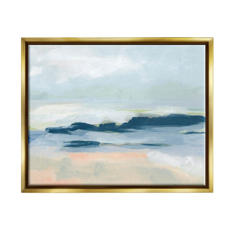 Abstract Beach Coast Landscape Metallic Gold Framed Canvas Art