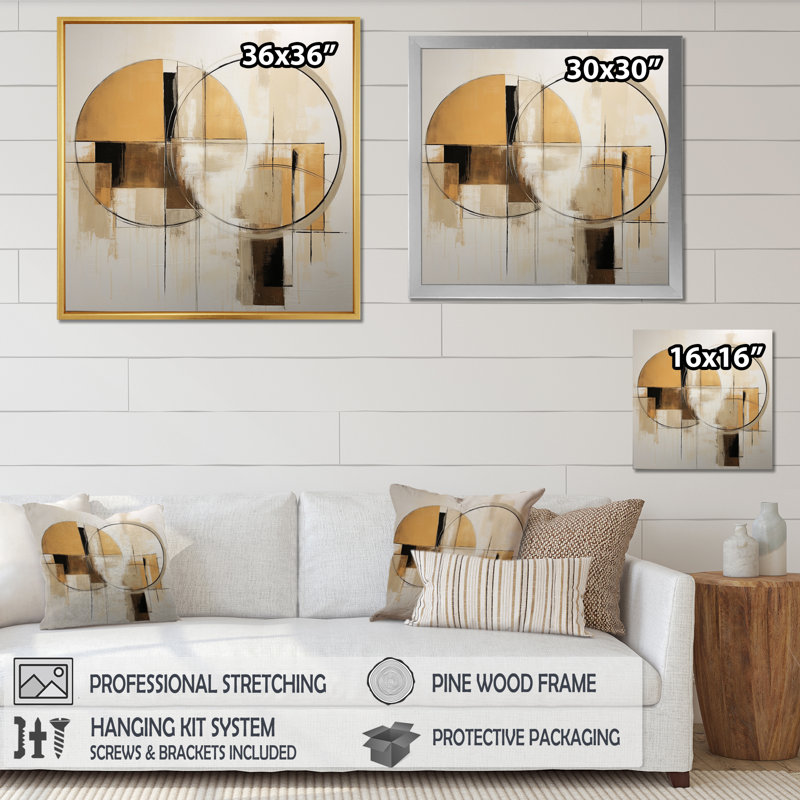 «Exquis Nostalgia Retro Gold Geometric», reproduction sur toile, Cadre flottant doré, H 16 po x l 16 po x P 1 po