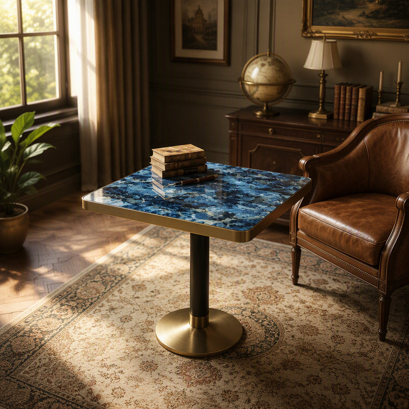 Table de salle à manger, Noir, bleu, doré