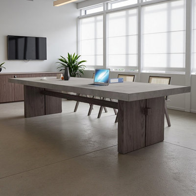 Light Gray Solid Wood Rectangular Conference Table by Latitude Run