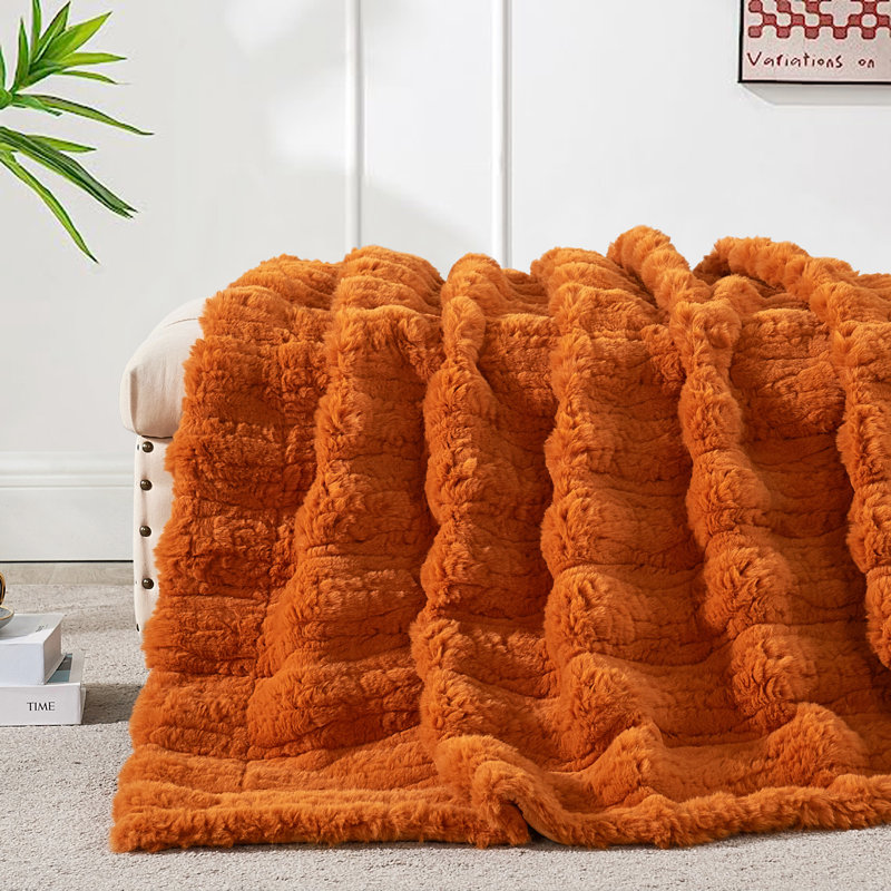 Jeté en fausse fourrure, Orange brûlé, L 60 po x L 70 po