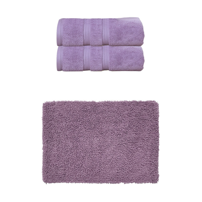 Bruno Collection 100% Soft Cotton Bath Towel Set & Bath Rug, 3 Piece Towel Set, Purple