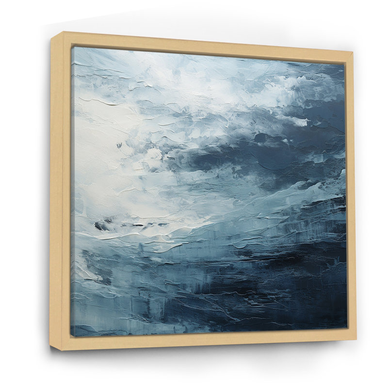 Minimalism Black And Blue Paint Wave - Abstract Canvas Art Print, 30" H x 30" W x 1" D, Natural Floater Framed