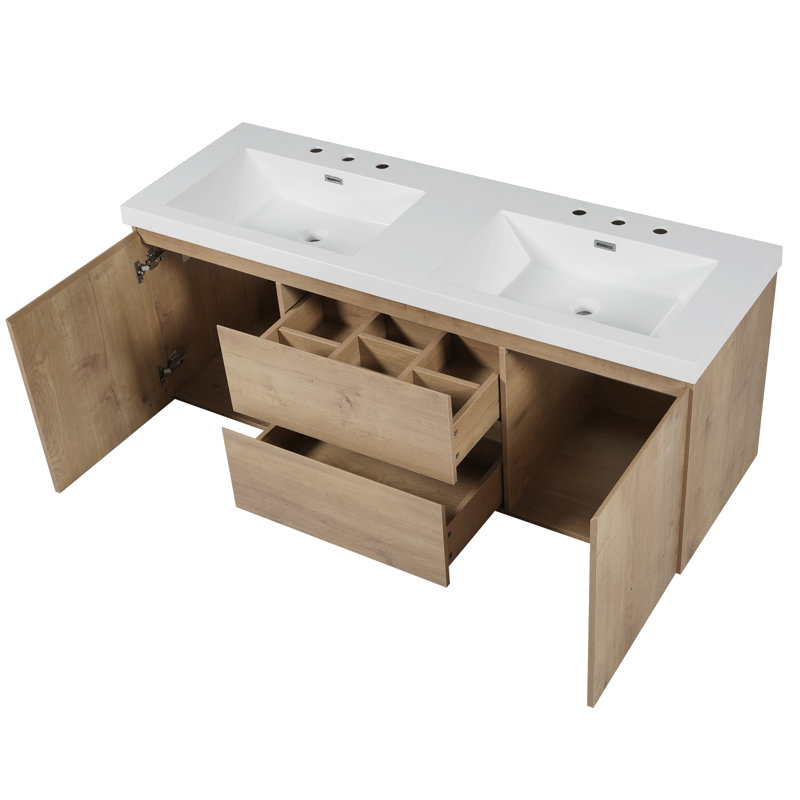 Meuble-lavabo double DuoWeave, Sans poignée