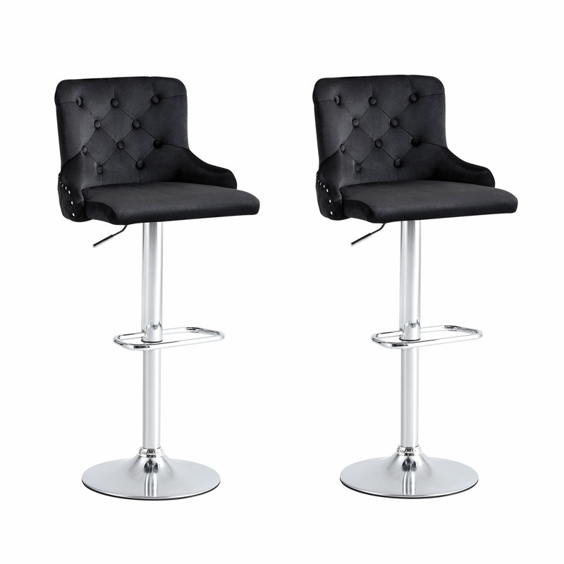 Tabouret de bar, fauteuil à gaz revêtu de velours et siège à garniture cloutée, Noir