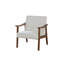 Chaise d'appoint contemporaine et contemporaine en blanc, revêtement en laine, structure en bois et sangles de soutien en tissu blanc avec dossier incliné, siège rembourré, cadre à profil bas et coins confortables-1156763880