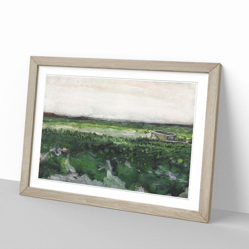 Landscape with Wheelbarrow by Vincent Van Gogh - Picture Frame Painting, 27cm H x 36cm W x 2cm D, Oak Framed