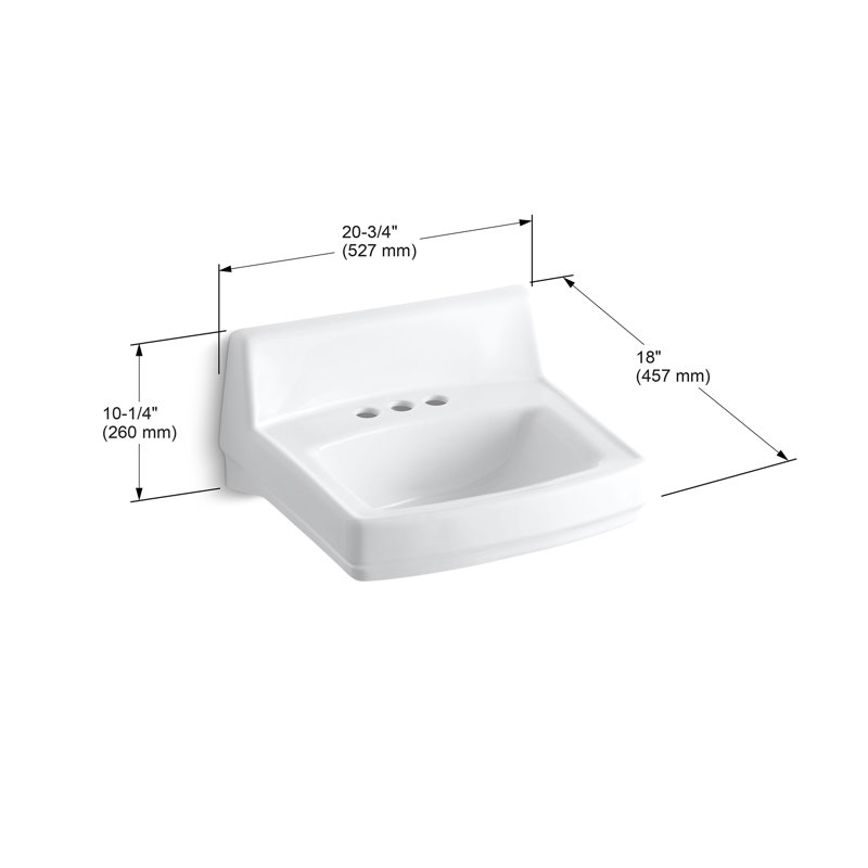Greenwich Vitreous China Rectangular Wall Mount Bathroom Sink with Overflow, White, White, 4" Centers