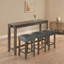 Ensemble de table de salle à manger 4 pièces avec 3 tabourets, table rectangulaire en bois massif gris classique, 64 comptoirs de bar de cuisine larges, sièges rembourrés avec garniture cloutée, prise USB
