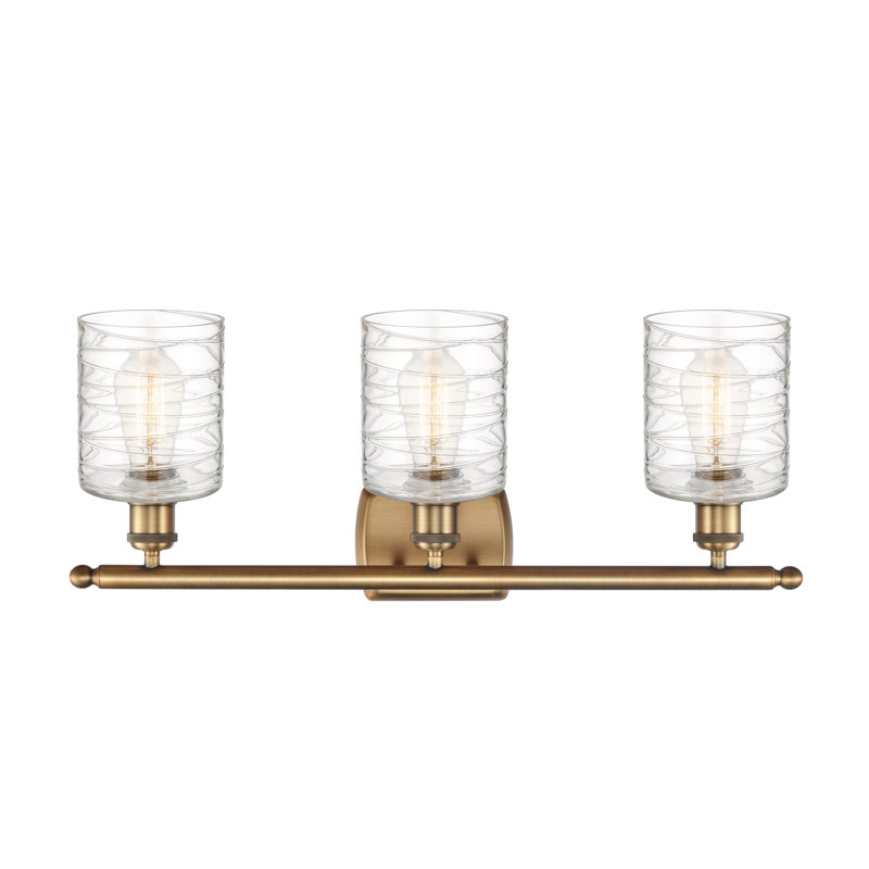 Leilani 3 - Light Dimmable Vanity Light, 6 Watt Vinage LED Bulb, Brushed Brass, Clear Deco Swirl