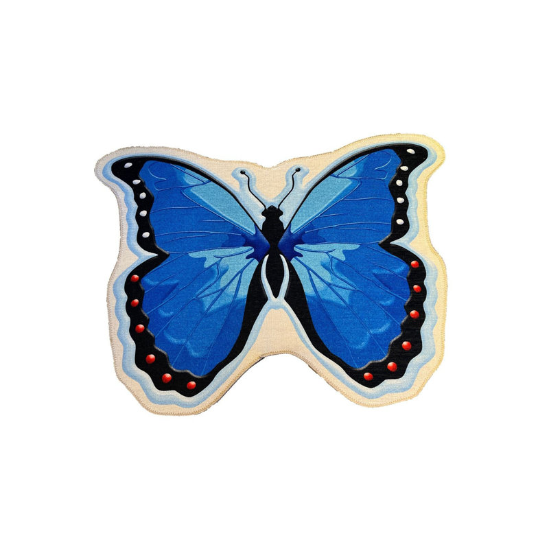 Tapis bleu lavable à motif papillon, Sous-tapis fantaisie 3 pi 11 po x 2 pi 11 po Novel