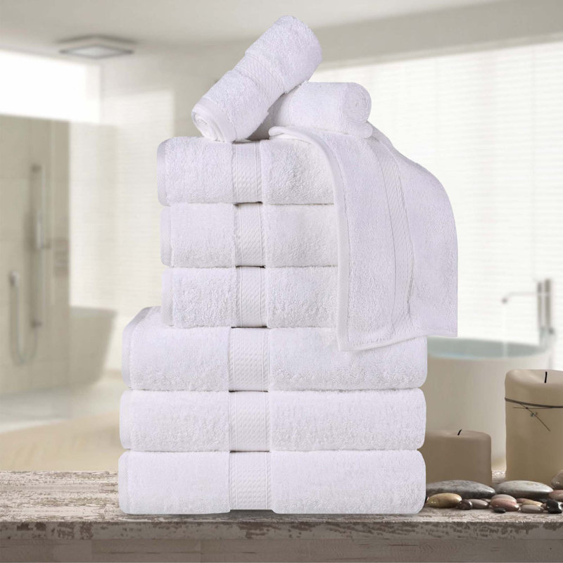 Scotia Egyptian Cotton Bath Towel Set, White, 9Pc Towel Set  (3Bath, 3Hand, 3Face)
