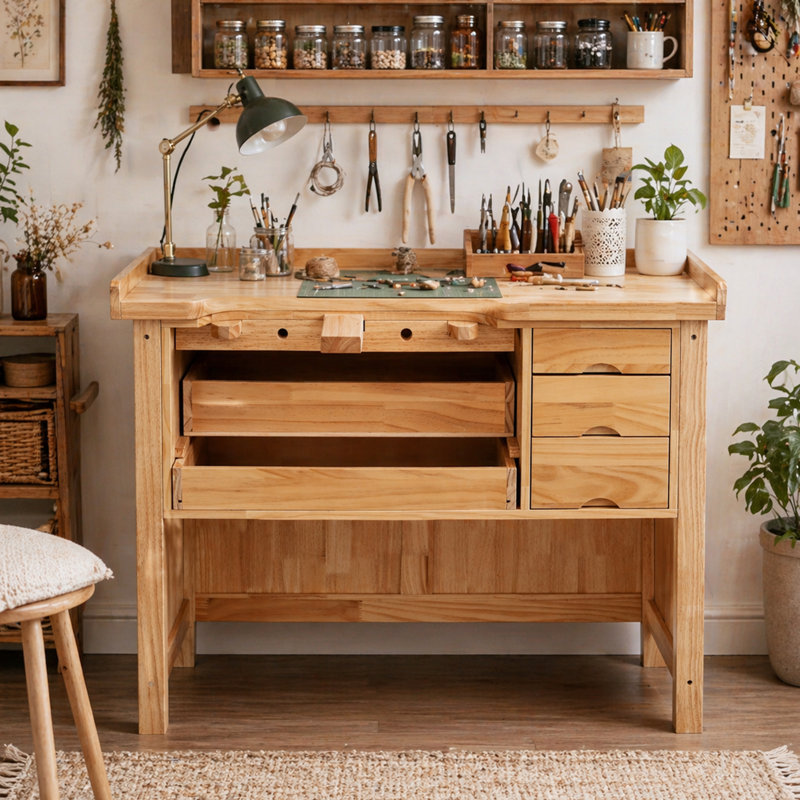 Solid Wood Jewelry Workbench with Storage Drawers