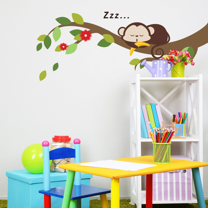 Décalcomanie murale en forme d’arbre et singe de couchage