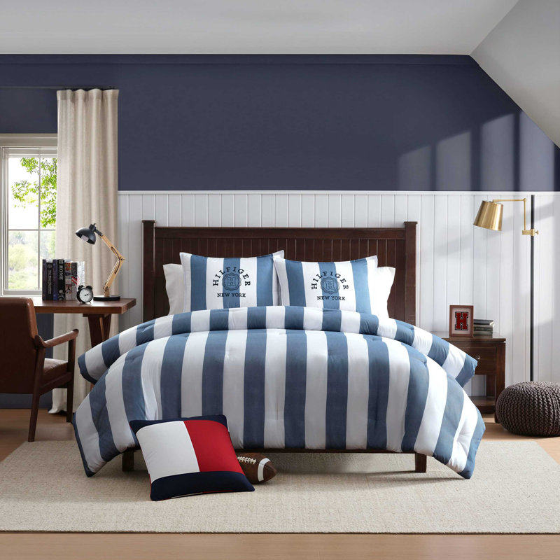 Ensemble d'édredon réversible à rayures bleu foncé Tommy Hilfiger Berkeley, Bleu très foncé