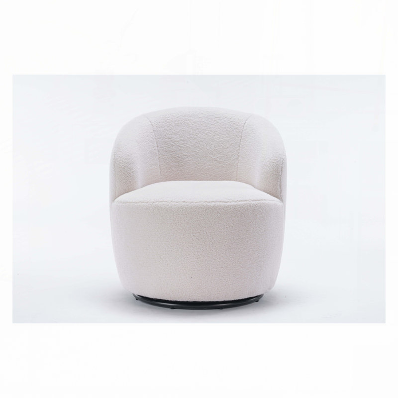 Swivel Barrel Chair, Ivory White Teddy Fabric
