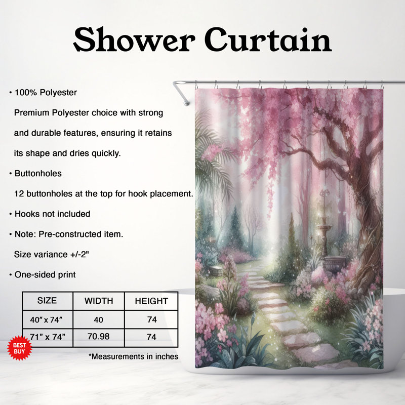 Rideau de douche standard 1 pièce Fairyland - rose, H 74 po x l 71 po
