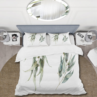 Branches d'eucalyptus minimalistes - Ensemble de housse de couette traditionnel - Microfibre de polyester