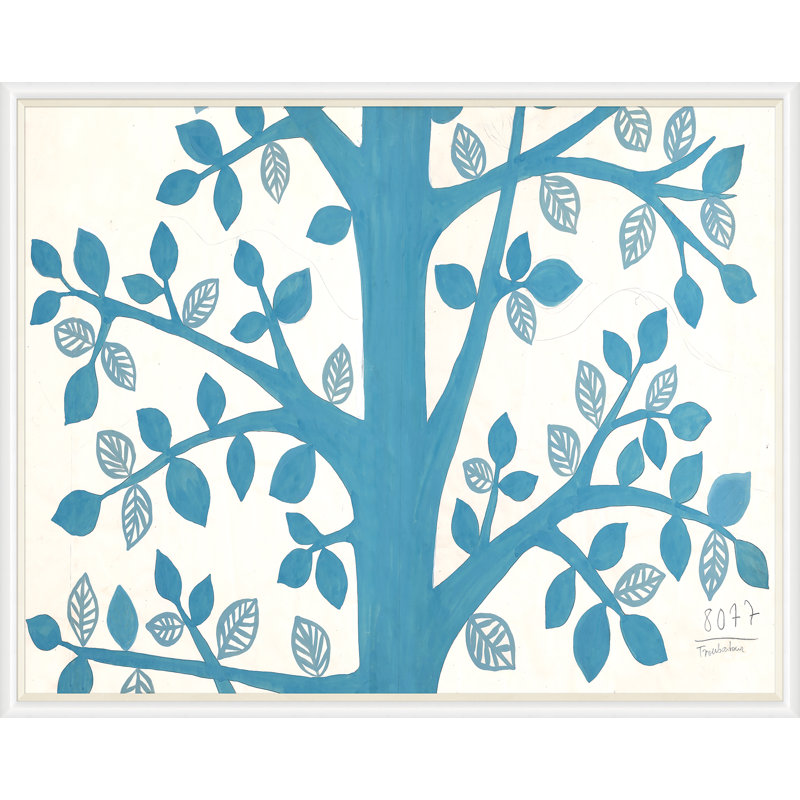 Blue Tree Print by Paule Marrot, 43" H x 54" W x 1.25" D, White Framed