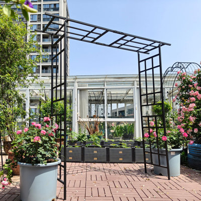 Arche de jardin en métal avec largeur réglable l 42,52 po x l 78,15 po supportant les arches de rose pour l'extérieur - noir