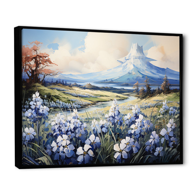 Décoration bleue Bonnets bleu dans un paysage de montagne - Bonnets bleus FL107181, Noir, H 24 po x l 32 po x P 1 po
