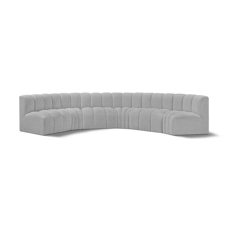 Huxleigh Upholstered Curved Sectional Reversible, Grey Boucle Fabric