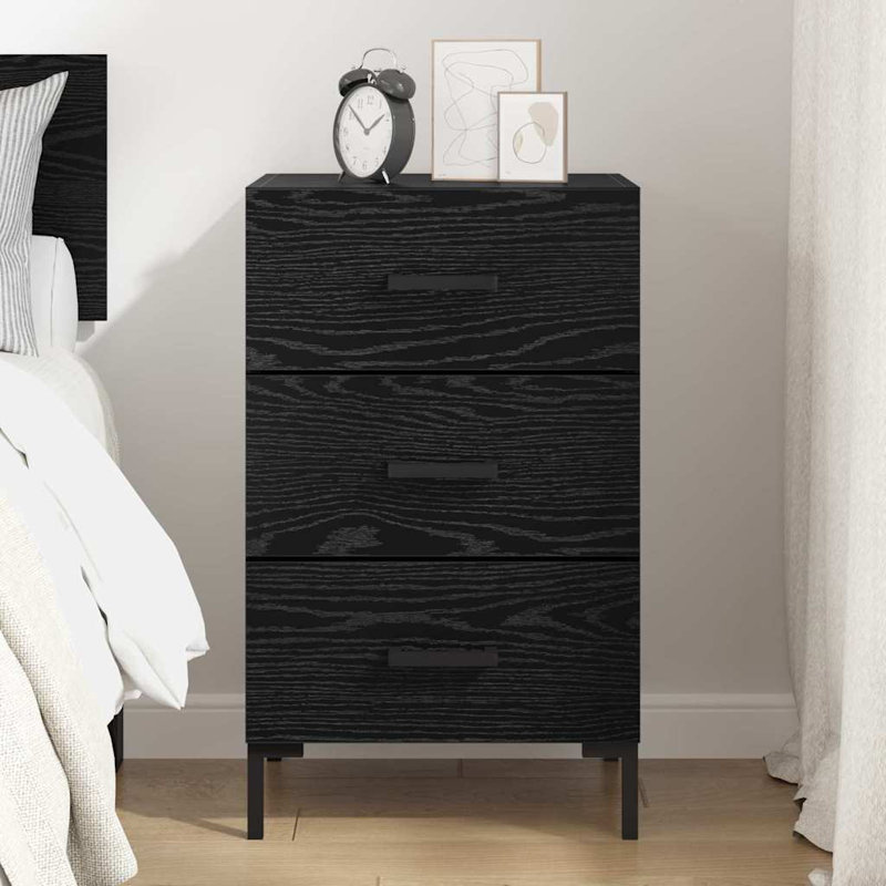 40cm W Manufactured Wood Bedside Table, Black Oak