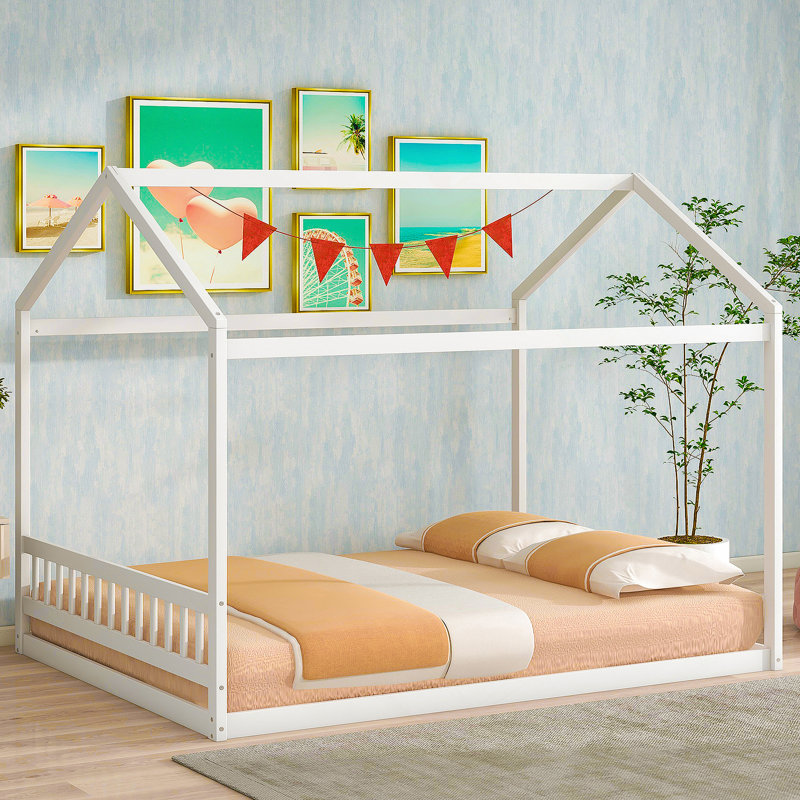 Grand lit maison en bois avec tête de lit - Annaleese, White