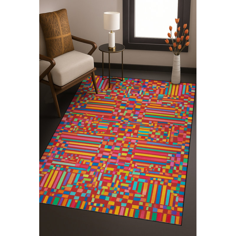 Tapis bleu tissé lavable rétro Mosso, 4'11" x 7'7"
