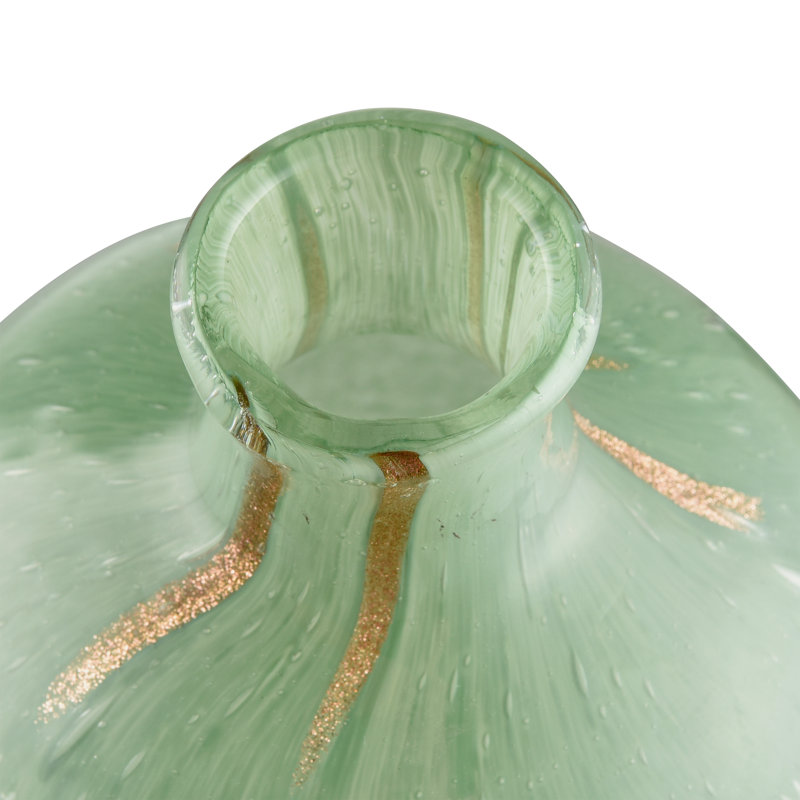 Pale Green Glass Bud Vase with Gold Accents